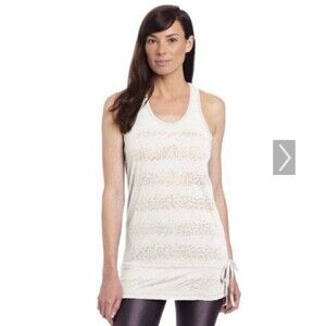 Lole Tank Top Women’s Waltz 2 Size M Burnout Tunic Drawstring Ivory White Logo